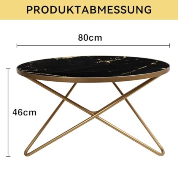 HOLTICO Table d'appoint ronde, noire et dorée, pour salon, jardin, balcon, chambre à coucher, table basse ronde, moderne, pour plantes, extérieur, avec motif marbre – Image 3