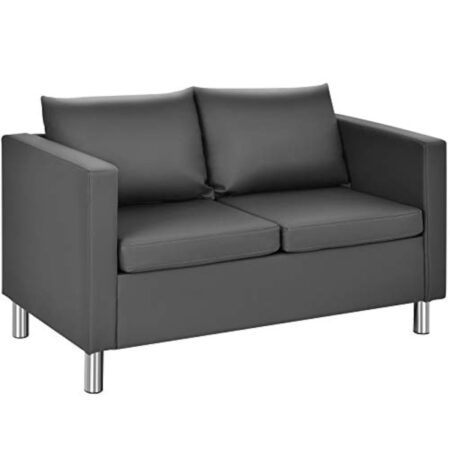 HOMASIS Canapé 2 places avec coussins de dossier amovibles et coussins d'assise - Canapé rembourré avec pieds en métal - Pour salon et bureau - 120 x 60 x 62,5 cm - Gris