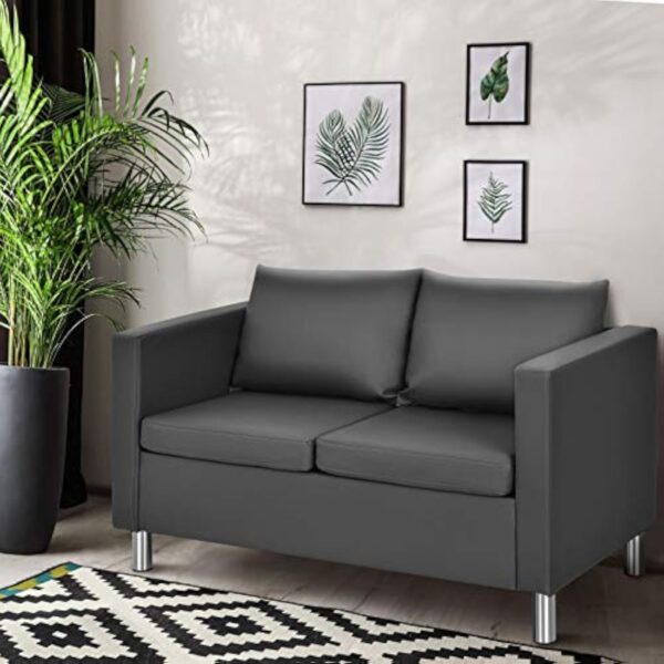 HOMASIS Canapé 2 places avec coussins de dossier amovibles et coussins d'assise - Canapé rembourré avec pieds en métal - Pour salon et bureau - 120 x 60 x 62,5 cm - Gris – Image 3