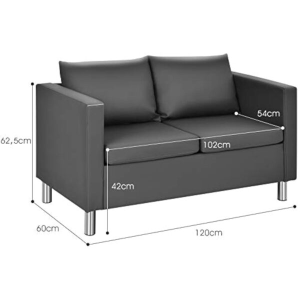 HOMASIS Canapé 2 places avec coussins de dossier amovibles et coussins d'assise - Canapé rembourré avec pieds en métal - Pour salon et bureau - 120 x 60 x 62,5 cm - Gris – Image 5