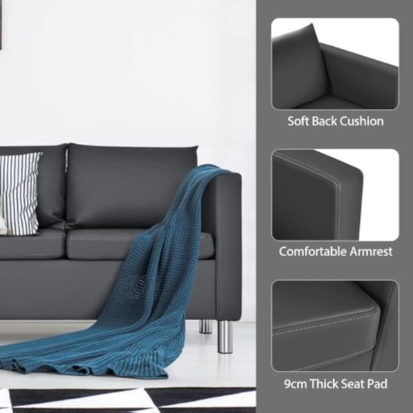 HOMASIS Canapé 2 places avec coussins de dossier amovibles et coussins d'assise - Canapé rembourré avec pieds en métal - Pour salon et bureau - 120 x 60 x 62,5 cm - Gris – Image 7