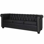 Homgoday Canapé Chesterfield 3 places en cuir artificiel noir, canapé 3 places, canapé en cuir, canapé vintage, canapé en cuir