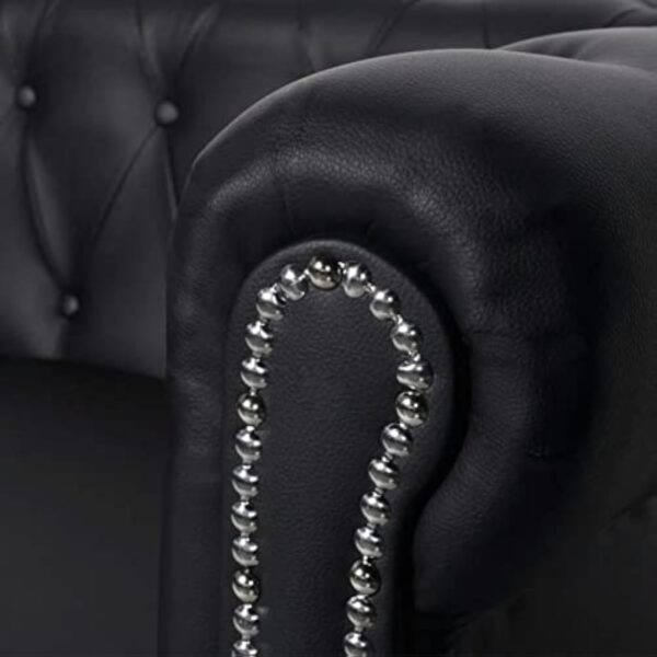 Homgoday Canapé Chesterfield 3 places en cuir artificiel noir, canapé 3 places, canapé en cuir, canapé vintage, canapé en cuir – Image 3