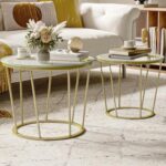 Hzuaneri Table Basse Ronde, Ensemble de 2 Tables Basses, Table d'appoint, Table de Salon, Table de canapé avec Amovible, Table d'appoint avec Structure en métal, pour Salon, Doré, CT13599A