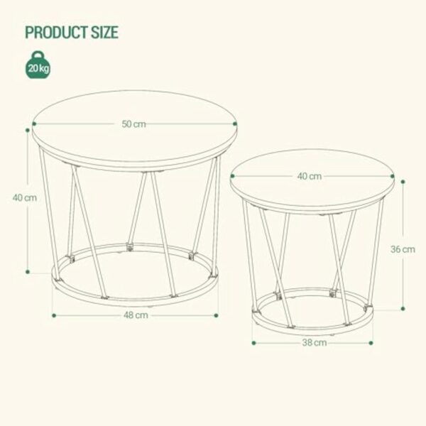 Hzuaneri Table Basse Ronde, Ensemble de 2 Tables Basses, Table d'appoint, Table de Salon, Table de canapé avec Amovible, Table d'appoint avec Structure en métal, pour Salon, Doré, CT13599A – Image 4