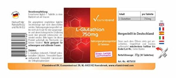L-Glutathion 750mg - Forme réduite - Végan - Hautement dosé - 30 comprimés | Vitamintrend® – Image 3