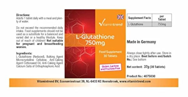 L-Glutathion 750mg - Forme réduite - Végan - Hautement dosé - 30 comprimés | Vitamintrend® – Image 4