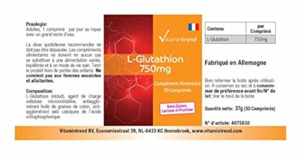 L-Glutathion 750mg - Forme réduite - Végan - Hautement dosé - 30 comprimés | Vitamintrend® – Image 6