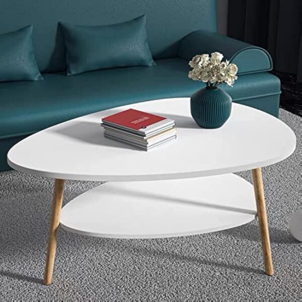 LANTUS Table Basse Ovale Moderne Table de Salon Table de Canapé avec Pieds en BoisBois d'ingénierie, Table Basse avec étagère, Deux Niveaux, Salon Moderne, HxLxP : 90 * 60 * 40cm