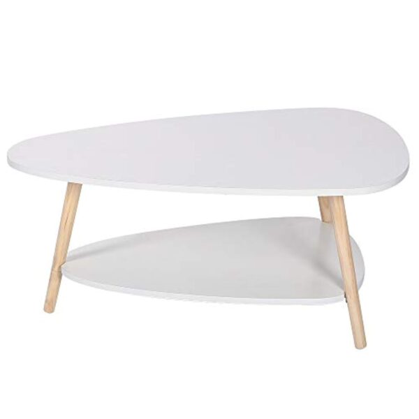 LANTUS Table Basse Ovale Moderne Table de Salon Table de Canapé avec Pieds en BoisBois d'ingénierie, Table Basse avec étagère, Deux Niveaux, Salon Moderne, HxLxP : 90 * 60 * 40cm – Image 4