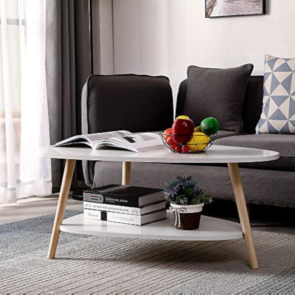 LANTUS Table Basse Ovale Moderne Table de Salon Table de Canapé avec Pieds en BoisBois d'ingénierie, Table Basse avec étagère, Deux Niveaux, Salon Moderne, HxLxP : 90 * 60 * 40cm – Image 5