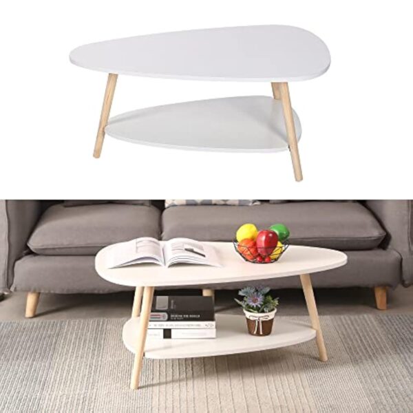 LANTUS Table Basse Ovale Moderne Table de Salon Table de Canapé avec Pieds en BoisBois d'ingénierie, Table Basse avec étagère, Deux Niveaux, Salon Moderne, HxLxP : 90 * 60 * 40cm – Image 6
