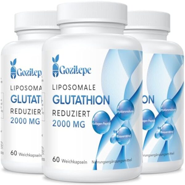Liposomal Glutathion réduit 2000 mg par portion | Supplément de Glutathion avec Acide Hyaluronique + Peptide de collagène + Resvératrol pour un Puissant Antioxydant (60 unité (Lot de 3)) – Image 2