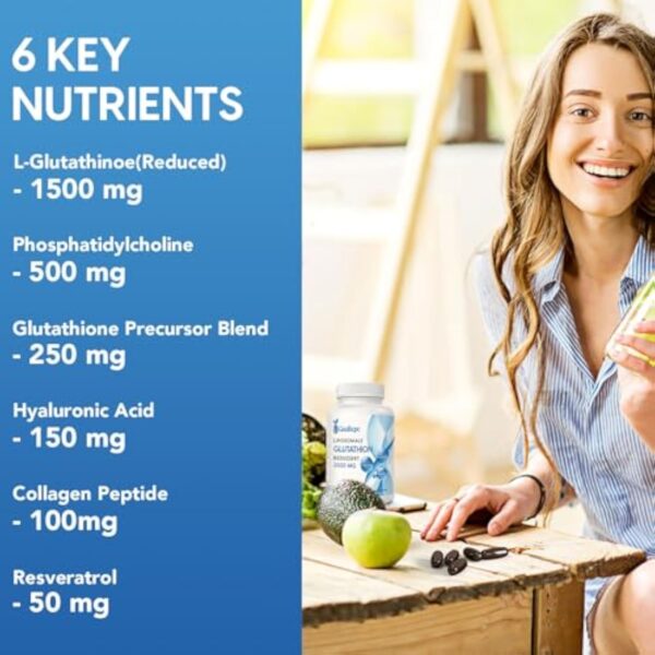 Liposomal Glutathion réduit 2000 mg par portion | Supplément de Glutathion avec Acide Hyaluronique + Peptide de collagène + Resvératrol pour un Puissant Antioxydant (60 unité (Lot de 3)) – Image 4