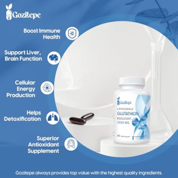 Liposomal Glutathion réduit 2000 mg par portion | Supplément de Glutathion avec Acide Hyaluronique + Peptide de collagène + Resvératrol pour un Puissant Antioxydant (60 unité (Lot de 3)) – Image 5