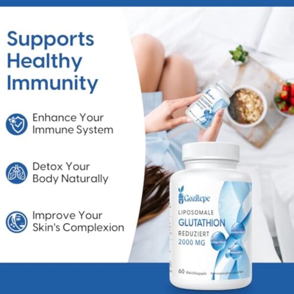 Liposomal Glutathion réduit 2000 mg par portion | Supplément de Glutathion avec Acide Hyaluronique + Peptide de collagène + Resvératrol pour un Puissant Antioxydant (60 unité (Lot de 3)) – Image 6