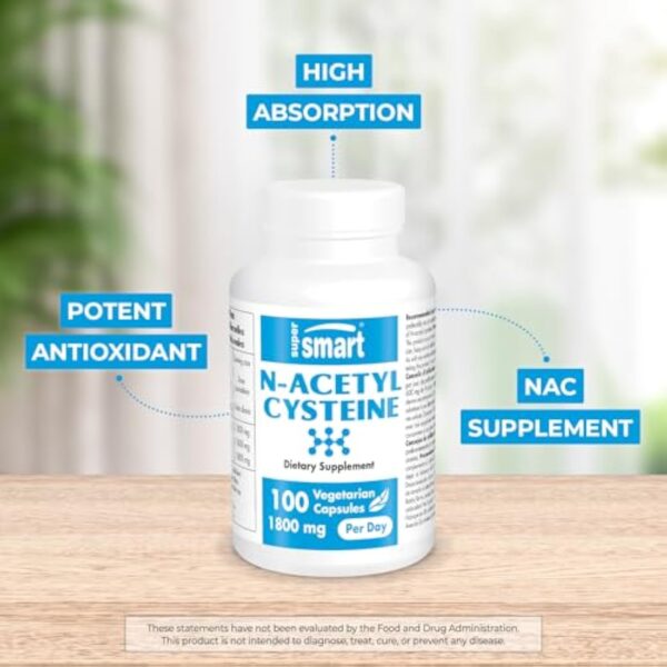 N-Acetyl Cysteine (NAC) - Booster de Glutathion - Antioxydant et Détoxifiant - Anti-Âge - Protège le Foie - Contre le Stress Oxydatif - 100 Gélules Végétales - Sans OGM - Sans Gluten - Supersmart – Image 3