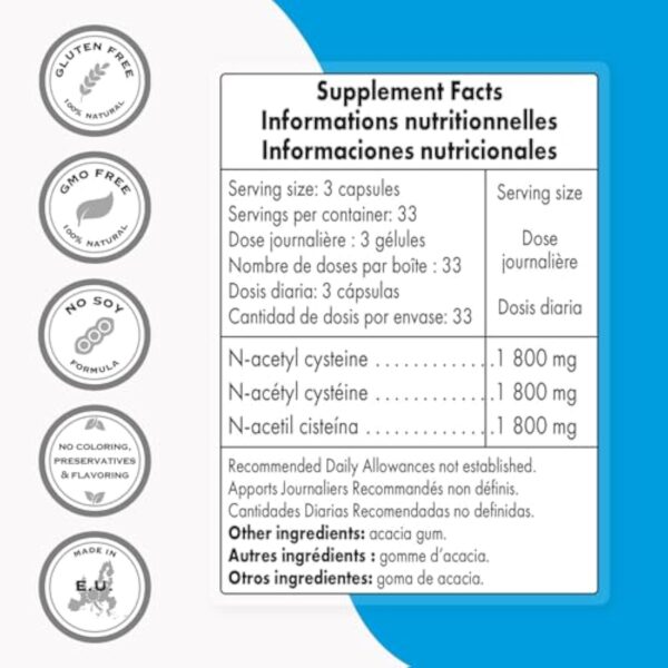 N-Acetyl Cysteine (NAC) - Booster de Glutathion - Antioxydant et Détoxifiant - Anti-Âge - Protège le Foie - Contre le Stress Oxydatif - 100 Gélules Végétales - Sans OGM - Sans Gluten - Supersmart – Image 4