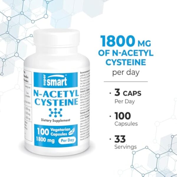 N-Acetyl Cysteine (NAC) - Booster de Glutathion - Antioxydant et Détoxifiant - Anti-Âge - Protège le Foie - Contre le Stress Oxydatif - 100 Gélules Végétales - Sans OGM - Sans Gluten - Supersmart – Image 5