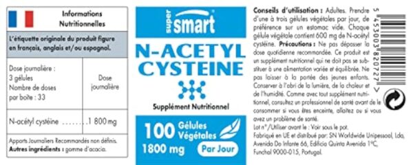N-Acetyl Cysteine (NAC) - Booster de Glutathion - Antioxydant et Détoxifiant - Anti-Âge - Protège le Foie - Contre le Stress Oxydatif - 100 Gélules Végétales - Sans OGM - Sans Gluten - Supersmart – Image 10
