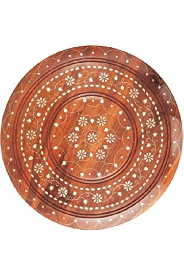 Petite Table Basse Orientale Pliante en Bois Caglanur Marron 38cm Ronde | Table de Chevet d'appoint Marocaine | Guéridon Pliant démontable | Décoration de Salon de Maison en Design Indien marocain – Image 8