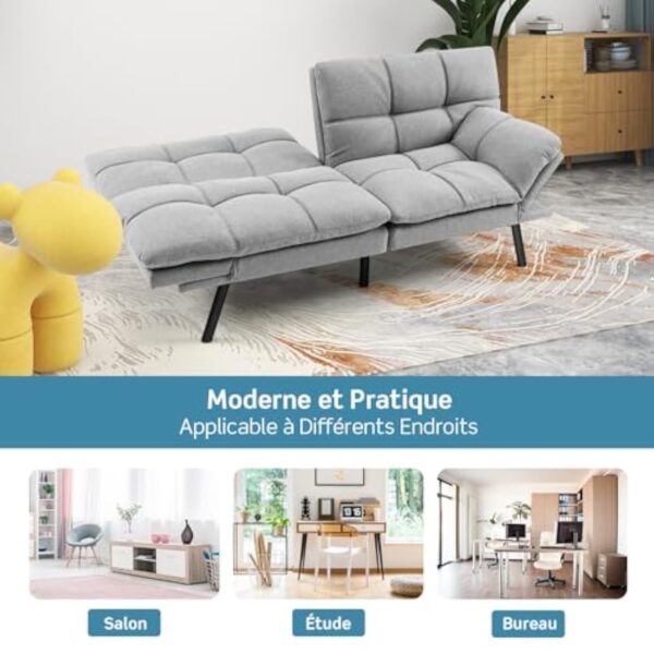 RELAX4LIFE Canapé-lit Convertible 5-en-1 avec Dossier Réglables à 3 Niveaux | Accoudoirs Réglables à 4 Niveaux| Pieds en Métal, Canapé-Lit Moderne à Dossier Divisé en Mousse à Mémoire – Image 10