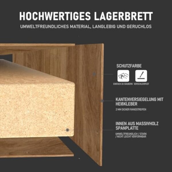 ROYGBIV Table Basse Salon, Table Basse Bois avec tiroir, Rangement Ouvert et Deux Compartiments latéraux. Table Basse Industrielle (Style tiroir-Couleur Bois) – Image 6
