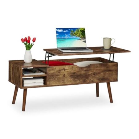 Relaxdays Table Basse Pliable, 2 Compartiments latéraux, Support Salon avec rangements, Industriel, 45x108x40 cm, Marron