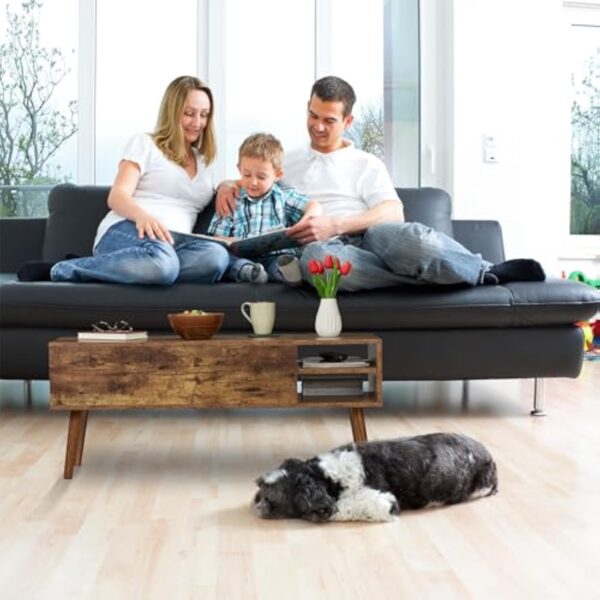 Relaxdays Table Basse Pliable, 2 Compartiments latéraux, Support Salon avec rangements, Industriel, 45x108x40 cm, Marron – Image 4