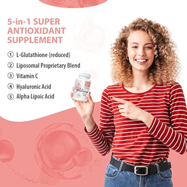 Supplément de glutathion liposomal 1000mg, capsules molles de glutathion réduit avec vitamine C, sans gluten, sans OGM et meilleure absorption, 180 gélules – Image 7
