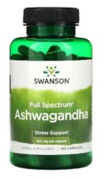 Swanson - Ashwagandha Extract, 450mg | Réduit le Stress & Renforce la Vitalité - 100 Capsules