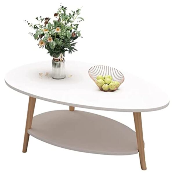 Table Basse Ovale Moderne Table de Salon Table de Canapé avec Pieds en BoisBois d'ingénierie, Table Basse avec étagère, Deux Niveaux, Salon Moderne, HxLxP : 90 * 60 * 40cm