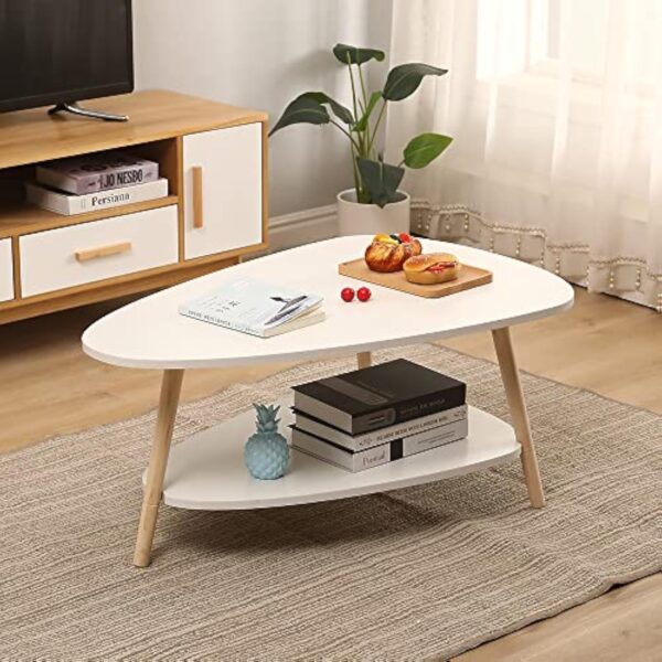 Table Basse Ovale Moderne Table de Salon Table de Canapé avec Pieds en BoisBois d'ingénierie, Table Basse avec étagère, Deux Niveaux, Salon Moderne, HxLxP : 90 * 60 * 40cm – Image 6