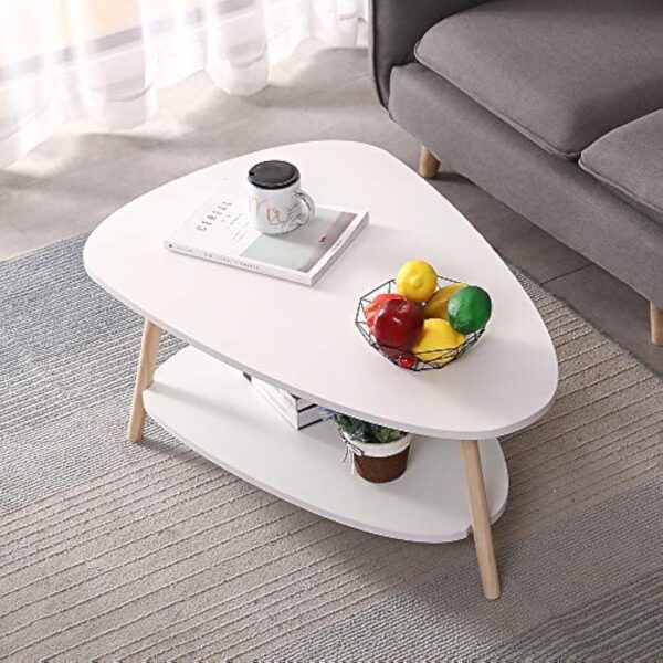 Table Basse Ovale Moderne Table de Salon Table de Canapé avec Pieds en BoisBois d'ingénierie, Table Basse avec étagère, Deux Niveaux, Salon Moderne, HxLxP : 90 * 60 * 40cm – Image 7