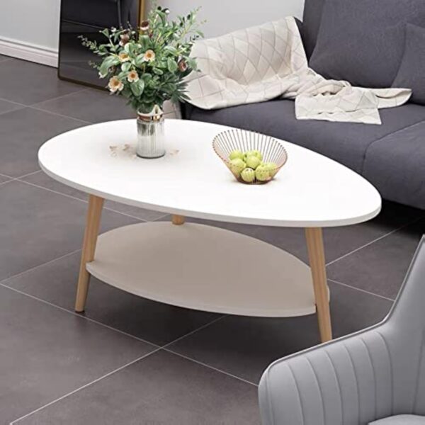 Table Basse Ovale Moderne Table de Salon Table de Canapé avec Pieds en BoisBois d'ingénierie, Table Basse avec étagère, Deux Niveaux, Salon Moderne, HxLxP : 90 * 60 * 40cm – Image 9
