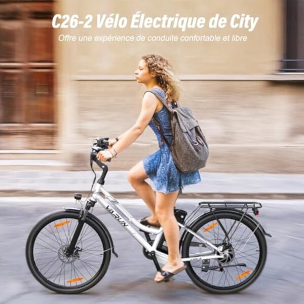 VARUN Vélo Électrique, Velo Electrique Adulte 26 Pouces, Moteur 250W, Batterie Amovible 48V, Autonomie De 80KM, Urban E-Bike avec Pédalage Assisté, 7 Vitesses pour Adulte Homme Femme – Image 6
