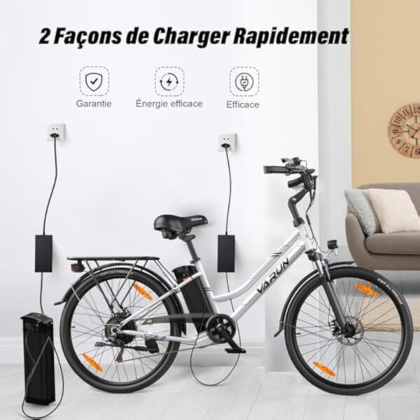 VARUN Vélo Électrique, Velo Electrique Adulte 26 Pouces, Moteur 250W, Batterie Amovible 48V, Autonomie De 80KM, Urban E-Bike avec Pédalage Assisté, 7 Vitesses pour Adulte Homme Femme – Image 7