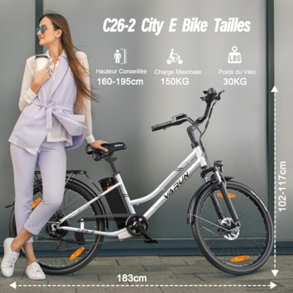 VARUN Vélo Électrique, Velo Electrique Adulte 26 Pouces, Moteur 250W, Batterie Amovible 48V, Autonomie De 80KM, Urban E-Bike avec Pédalage Assisté, 7 Vitesses pour Adulte Homme Femme – Image 8