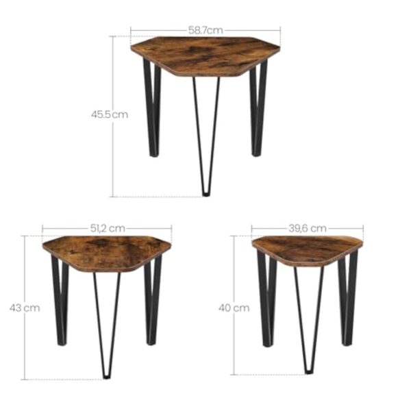 VASAGLE Petite Tables d’appointgigognes, Lot de 3, Bouts de canapé pour Salon, empilable, Robuste, Assemblage Facile, Structure en Acier, Style Industriel, Marron Rustique et Noir LNT14BX – Image 6