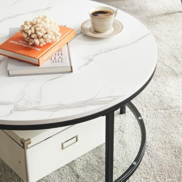 VASAGLE Table Basse, Table de Salon, Table Canapé Apéro, Façon Marbre, Support en Verre Trempé, Facile à Assembler, pour Salon, Style Moderne, Blanc Marbré et Noir d'encre LCT071B13 – Image 6