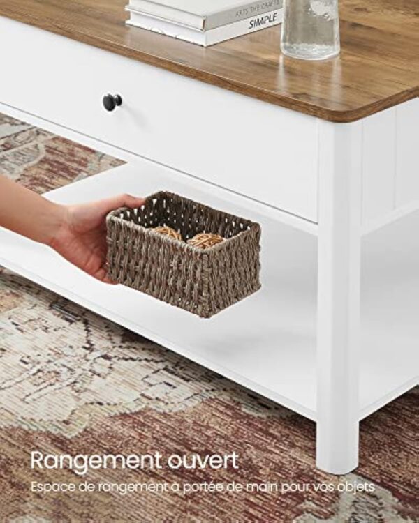 VASAGLE Table Basse, Table de Salon, Table d’Appoint, 2 Grands Tiroirs, avec Pieds, Grand Espace de Rangement, Style Marin, 80 x 80 x 45 cm, pour Salon, Brou de Noix et Blanc LCT207T14 – Image 6