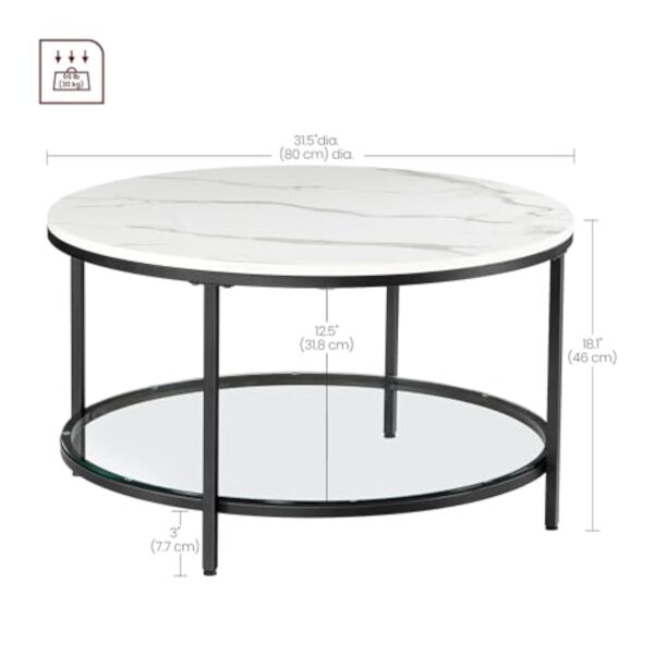 VASAGLE Table Basse, Table de Salon, Table Canapé Apéro, Façon Marbre, Support en Verre Trempé, Facile à Assembler, pour Salon, Style Moderne, Blanc Marbré et Noir d'encre LCT071B13 – Image 8