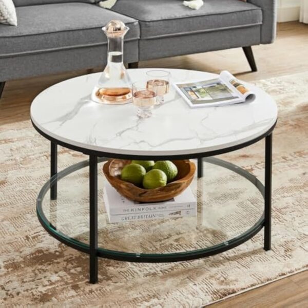 VASAGLE Table Basse, Table de Salon, Table Canapé Apéro, Façon Marbre, Support en Verre Trempé, Facile à Assembler, pour Salon, Style Moderne, Blanc Marbré et Noir d'encre LCT071B13 – Image 9