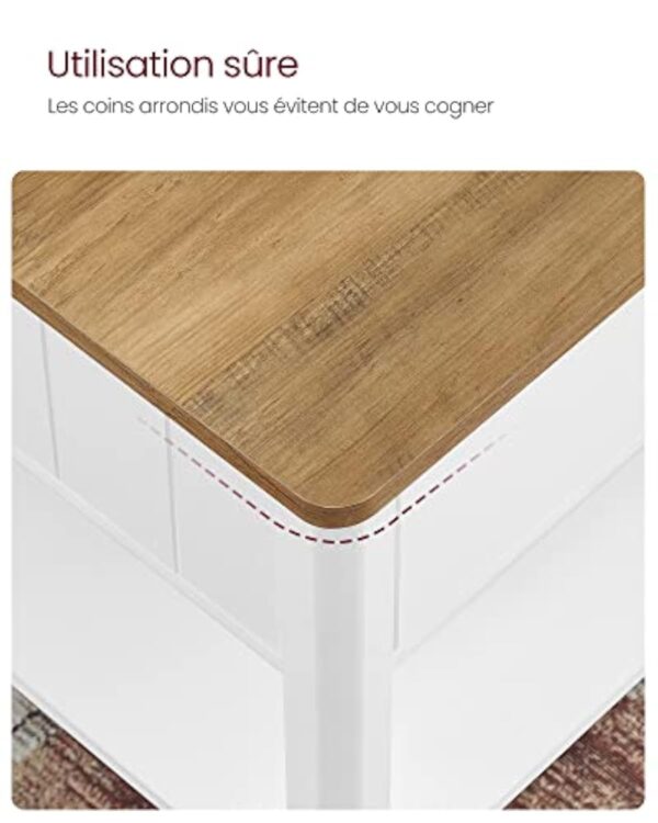 VASAGLE Table Basse, Table de Salon, Table d’Appoint, 2 Grands Tiroirs, avec Pieds, Grand Espace de Rangement, Style Marin, 80 x 80 x 45 cm, pour Salon, Brou de Noix et Blanc LCT207T14 – Image 9