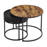 VASAGLE Tables Basses, Lot de 2, Tables d’Appoint Rondes, Tables Gigognes, Style Moderne, Rangement Discret et Plateau, pour Salon, Chambre, Balcon, Marron Rustique et Noir d'encre LCT044K01