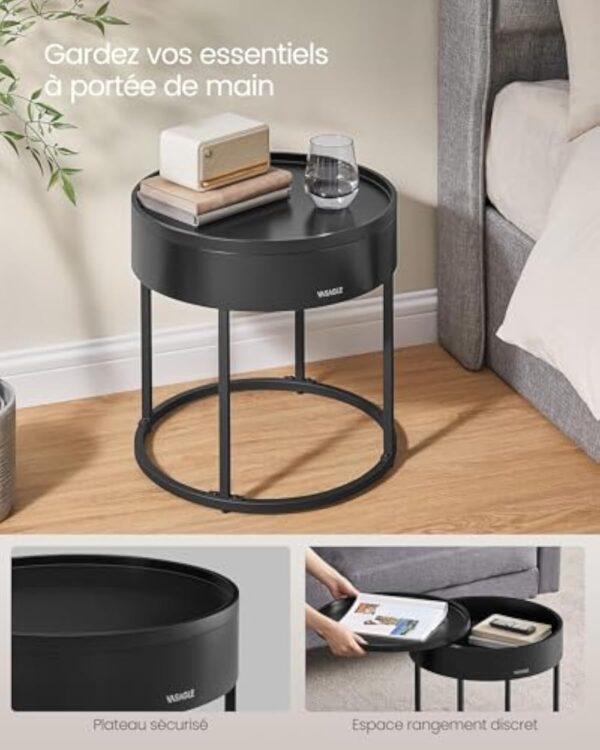 VASAGLE Tables Basses, Lot de 2, Tables d’Appoint Rondes, Tables Gigognes, Style Moderne, Rangement Discret et Plateau, pour Salon, Chambre, Balcon, Marron Rustique et Noir d'encre LCT044K01 – Image 5