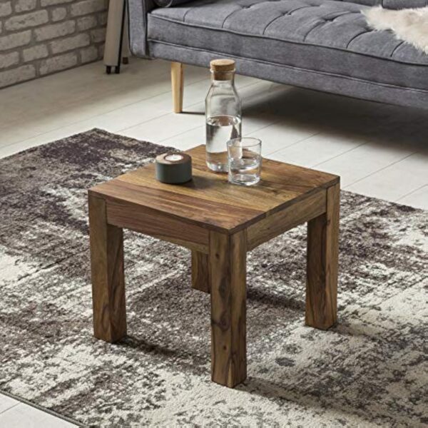 WOHNLING Table Basse en Bois Massif Sheesham Tableau 45 cm de Large Conception de Table de Salon de Style campagnard Brun foncé – Image 3