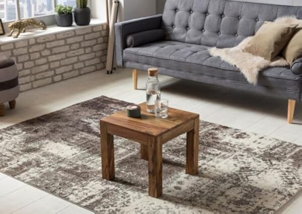 WOHNLING Table Basse en Bois Massif Sheesham Tableau 45 cm de Large Conception de Table de Salon de Style campagnard Brun foncé – Image 4