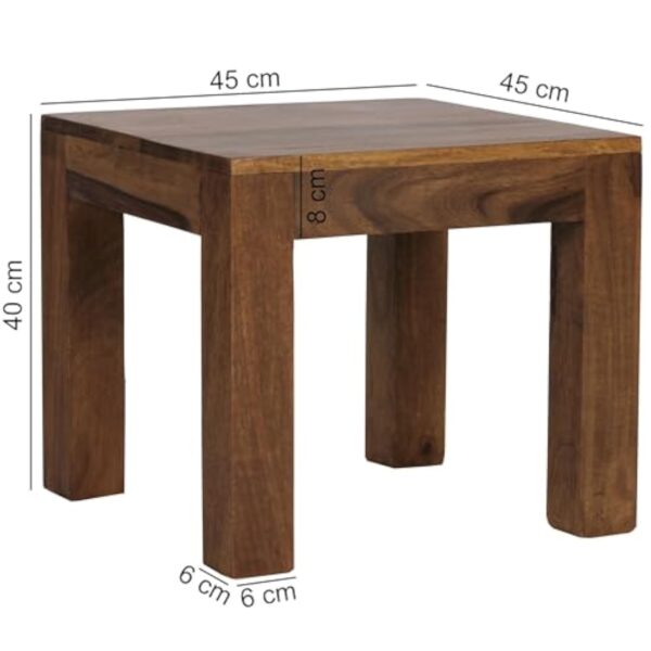 WOHNLING Table Basse en Bois Massif Sheesham Tableau 45 cm de Large Conception de Table de Salon de Style campagnard Brun foncé – Image 5
