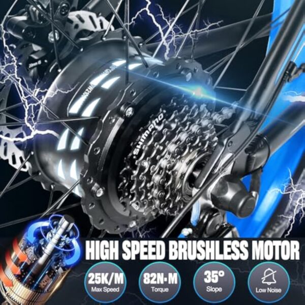 PHILODO Vélo électrique pour Adultes, 26 * 4 inch Fat Tire 48V 17.5Ah Batterie Amovible autonomie 50KM-70KM vélos électriques, 21 Vitesses, Suspension Avant, Frein à Disque hydraulique – Image 3